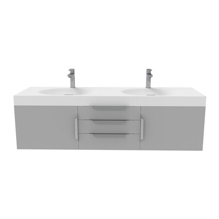 Castello Usa Thames 60-inch Gray Vanity Set with White Top and Brushed Nickel Handles CB-MC-60G-BN-20146-WH